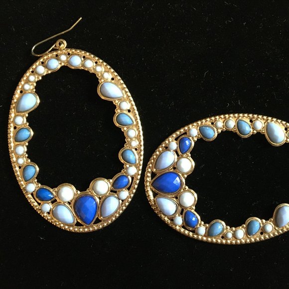 Pierced Earrings Vintage Retro Large Hoops Blues Women's Jewelry Costume   SALE! - Picture 7 of 15